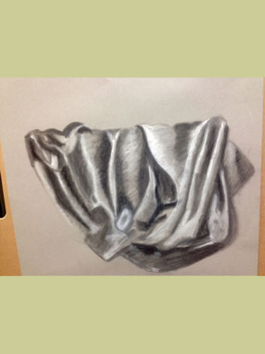 Charcoal drawing of draped fabric study